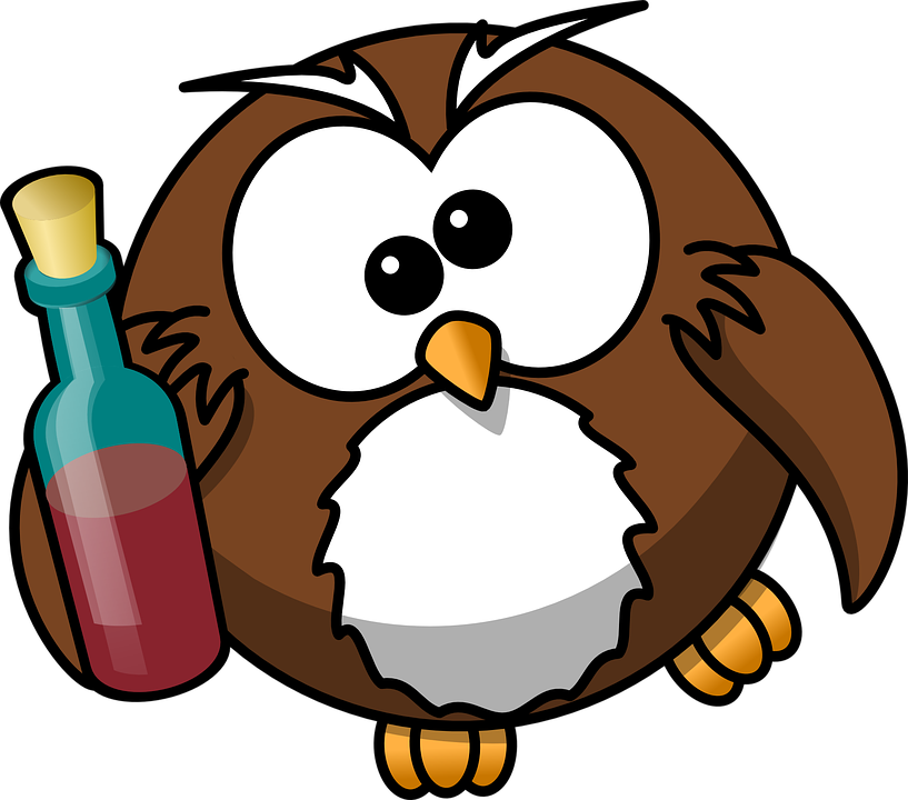 Tipsy Cartoon Owlwith Bottle