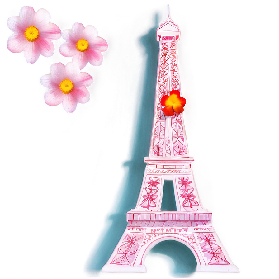 Torre Eiffel And Blooming Flowers Png Jvr29