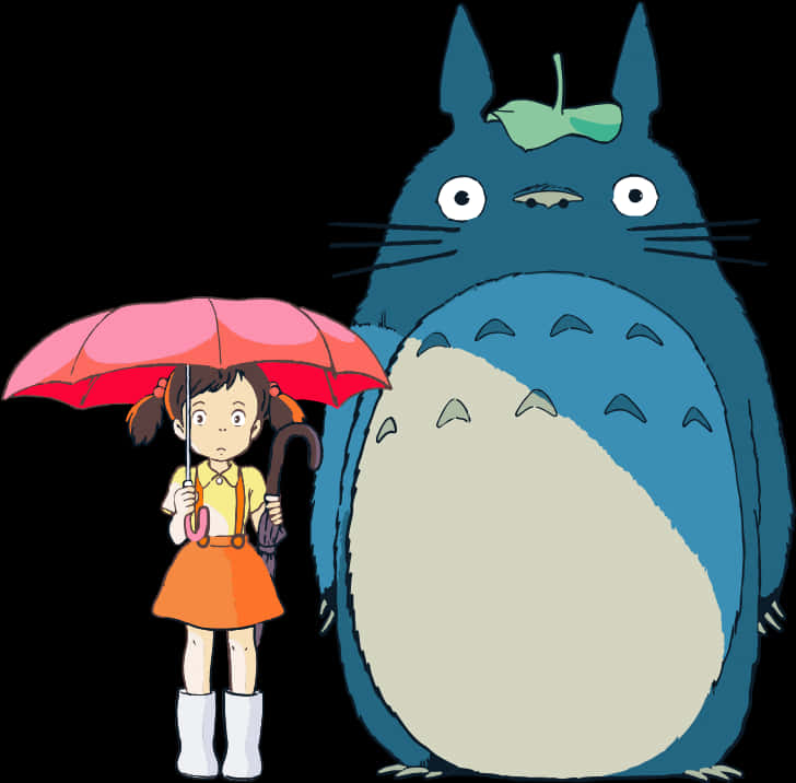 Totoroand Friend With Umbrella