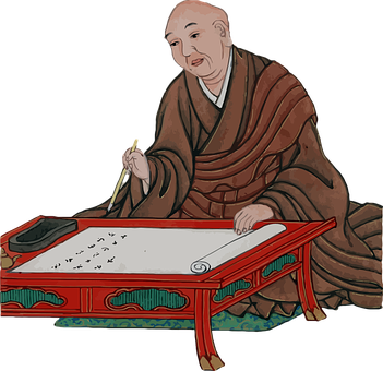 Traditional Asian Scholar Writing Illustration