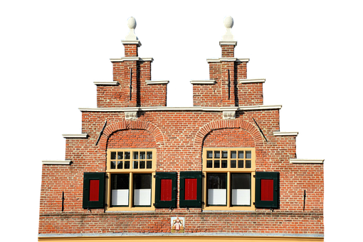 Traditional Brick Facadewith Red Shutters