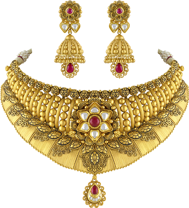 Traditional Gold Necklace Earrings Set