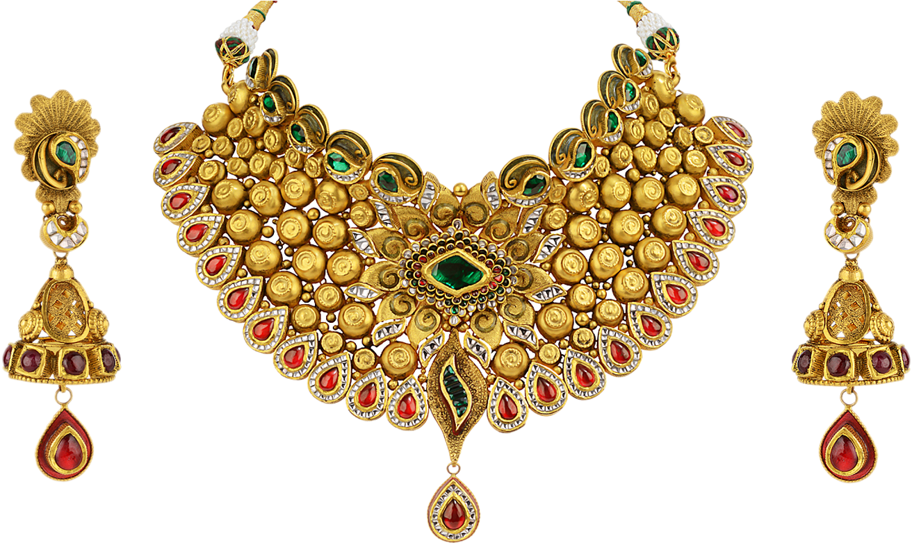 Traditional Gold Necklace Setwith Earrings