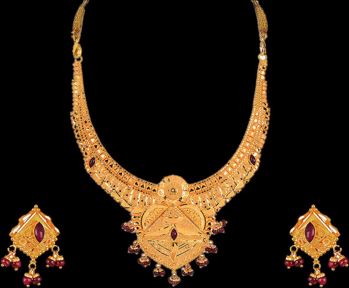 Traditional Indian Gold Necklaceand Earrings Set