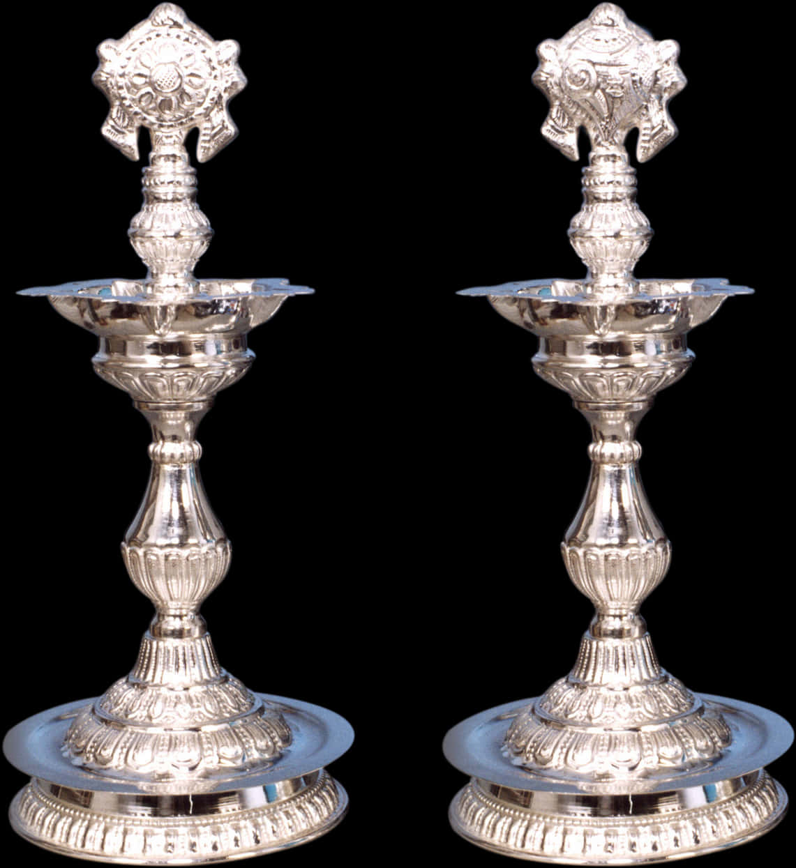 Traditional Indian Silver Vilakku Pair