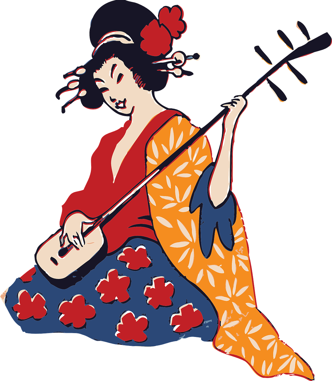 Traditional Japanese Geisha Playing Shamisen