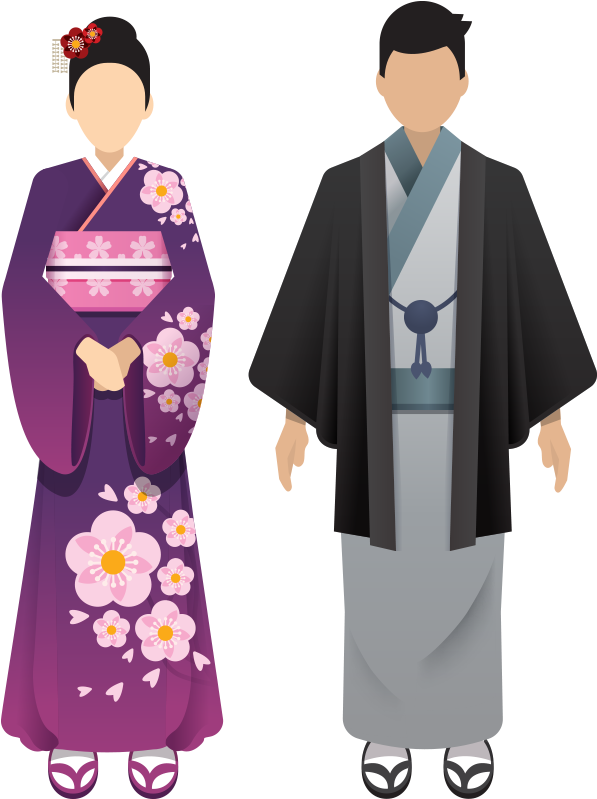 Traditional Japanese Kimono Couple Illustration