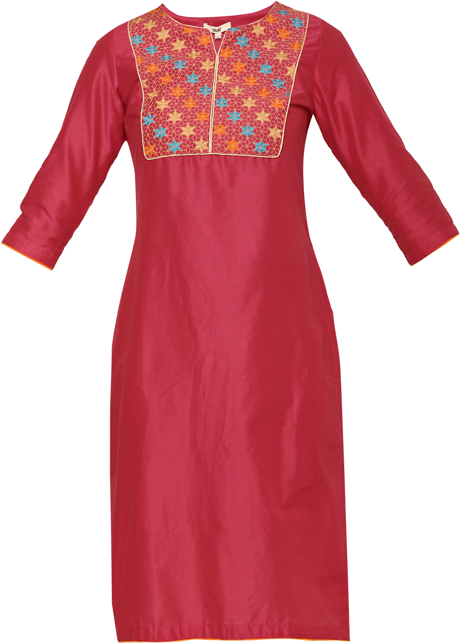 Traditional Red Kurtawith Floral Embroidery