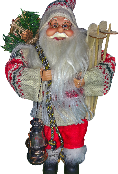 Traditional Santa Figurinewith Lanternand Skis