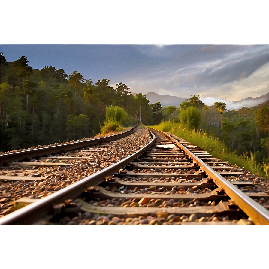 Train Track Sunset Landscape Png 40