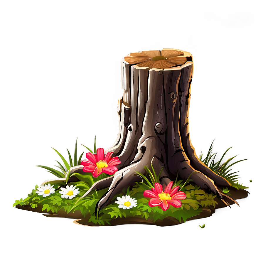 Tree Stump With Flowers Png 29