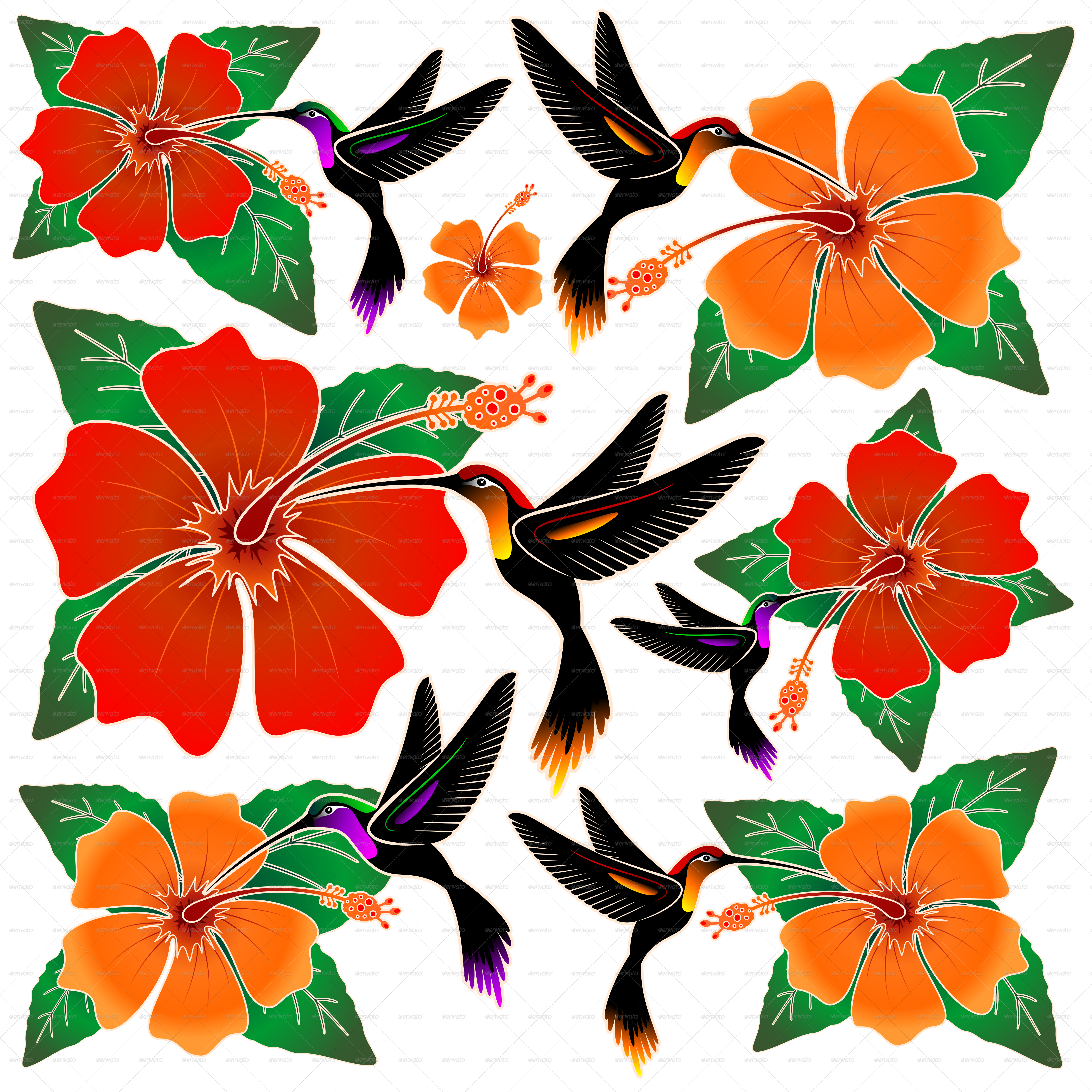 Tropical Birdsand Flowers Batik Pattern