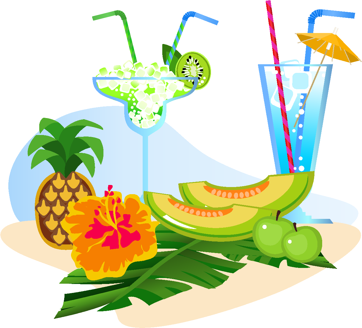 Tropical Fruit Cocktails Illustration