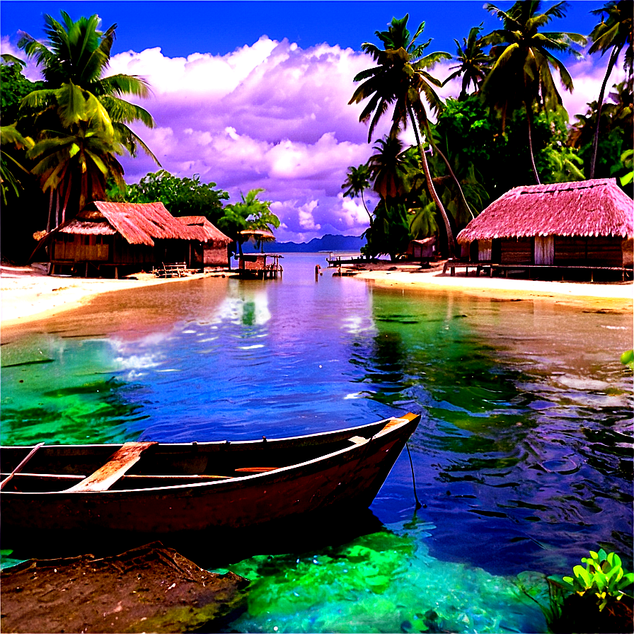 Tropical Island Fishing Village Png Piw