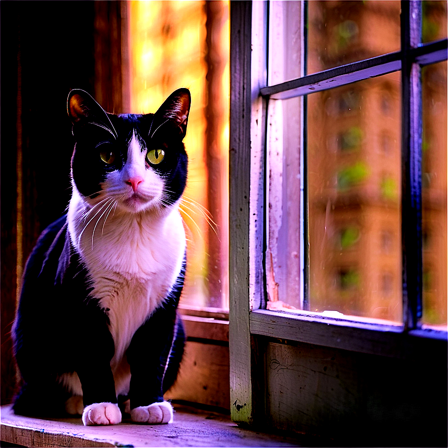 Tuxedo Cat At Window Png Aid71