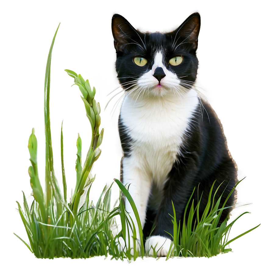 Tuxedo Cat In Grass Png Hlr