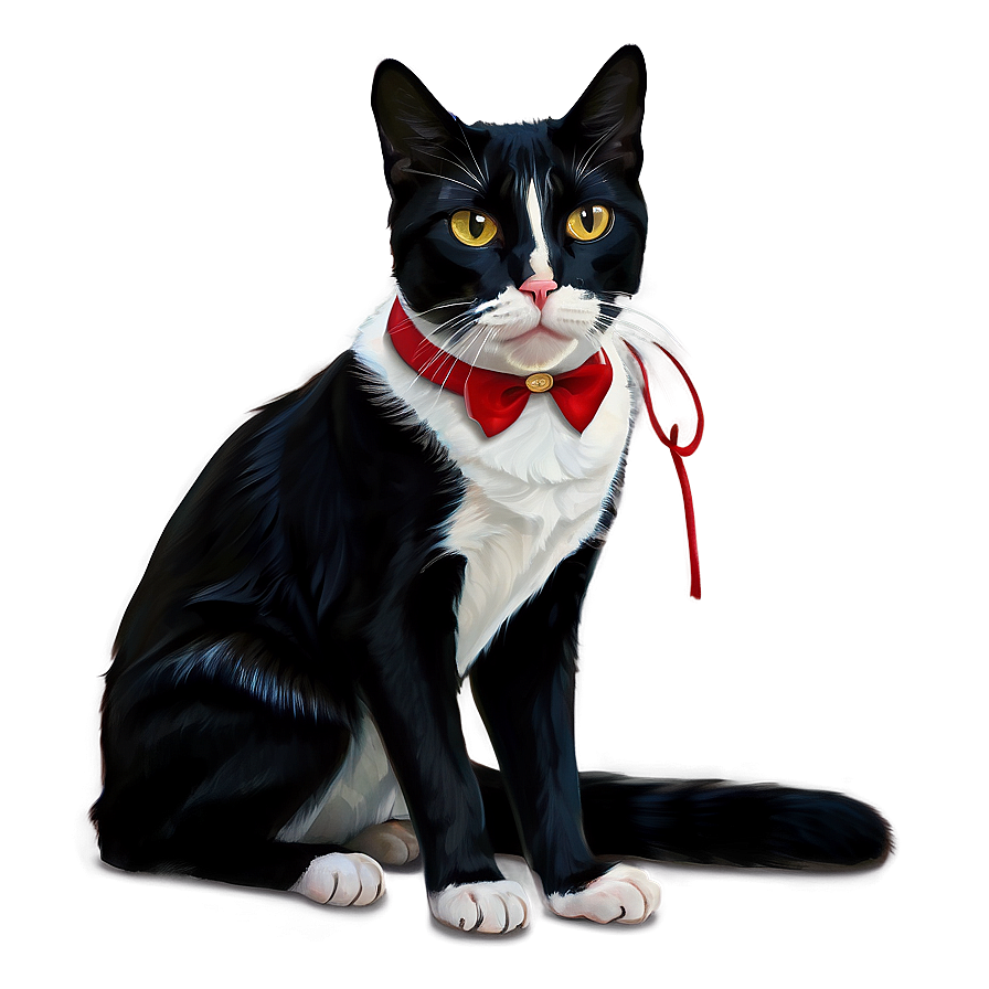 Tuxedo Cat With Red Collar Png Gnp