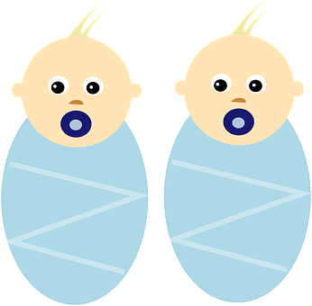 Twin Cartoon Babies With Pacifiers