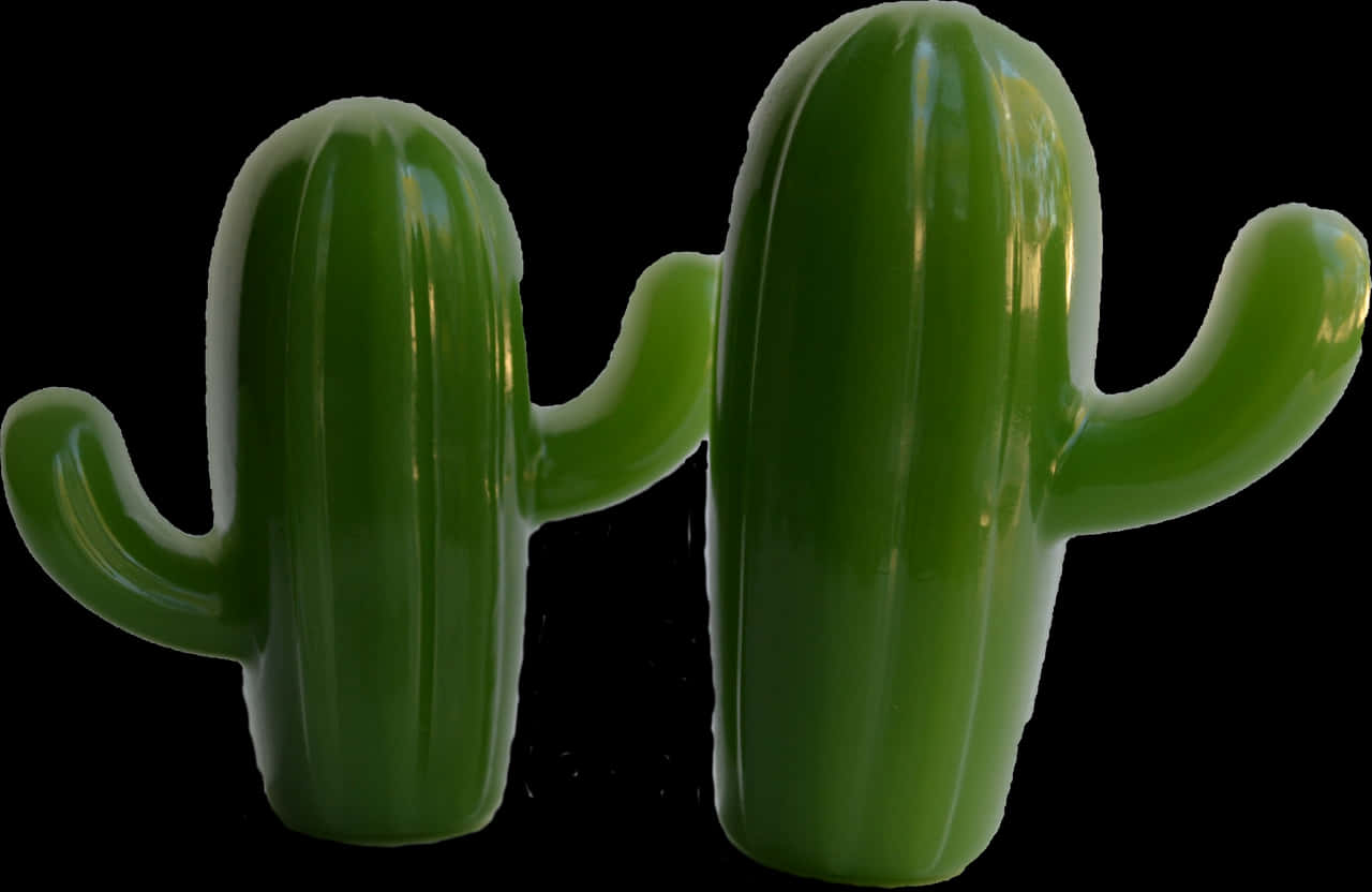 Twin Green Cacti Black Background