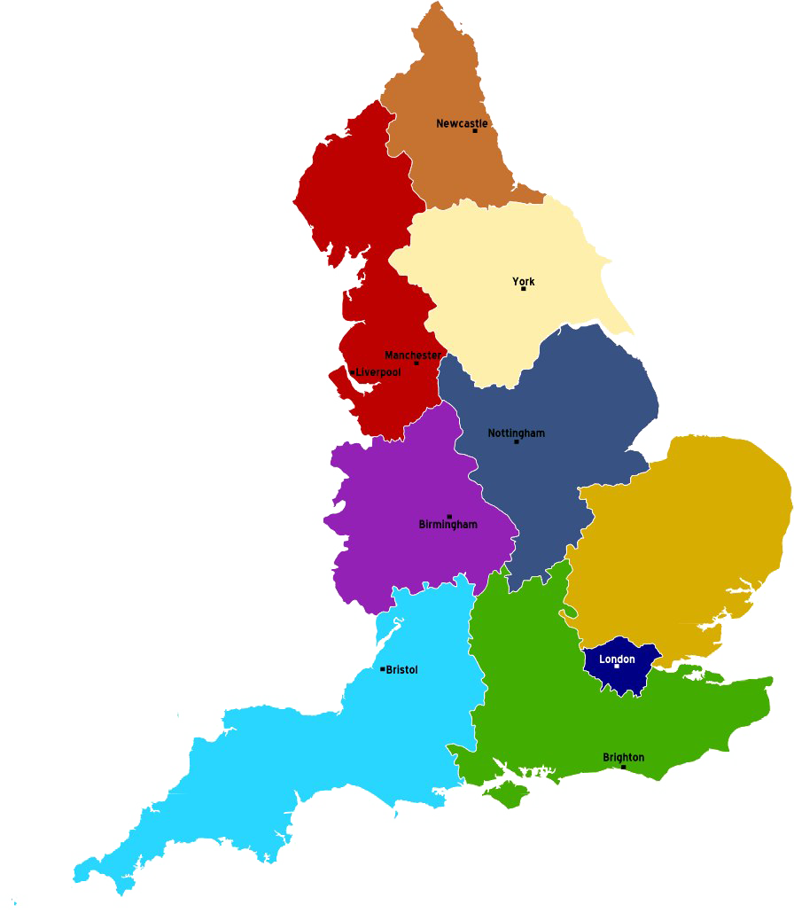 U K Regions Color Coded Map