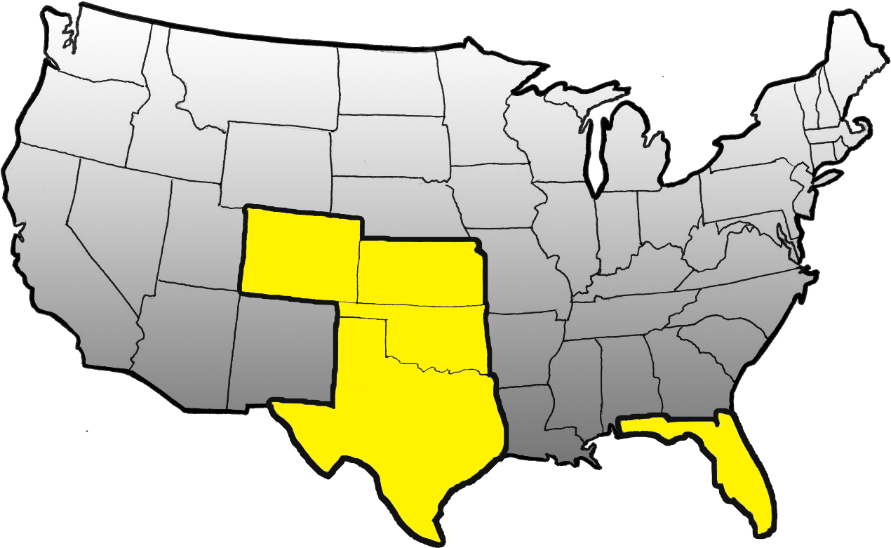 U S A Map Highlighted South Central States