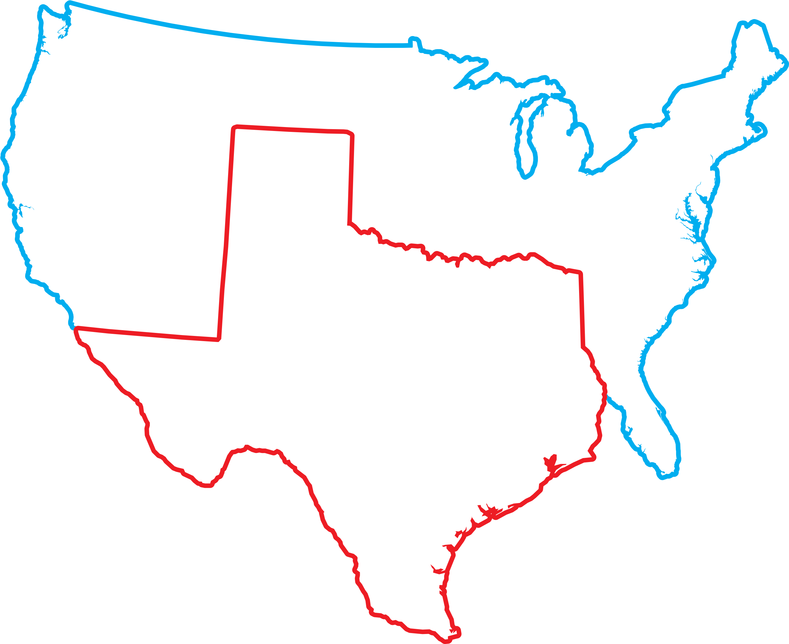 U S A Outline Texas Highlighted