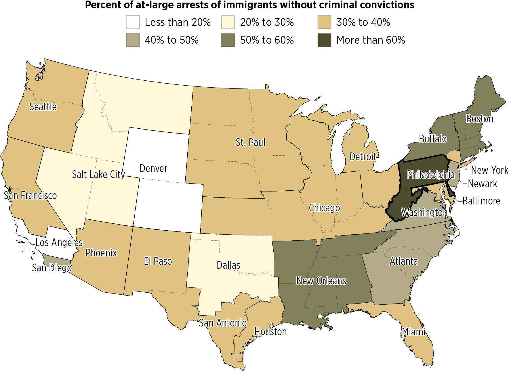 U S Immigrant Arrests Without Convictions Map