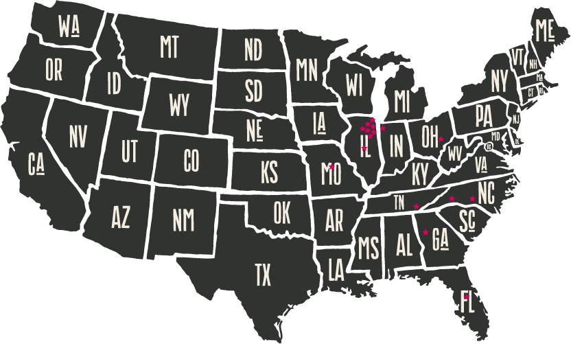 U S Mapwith Pink Markers