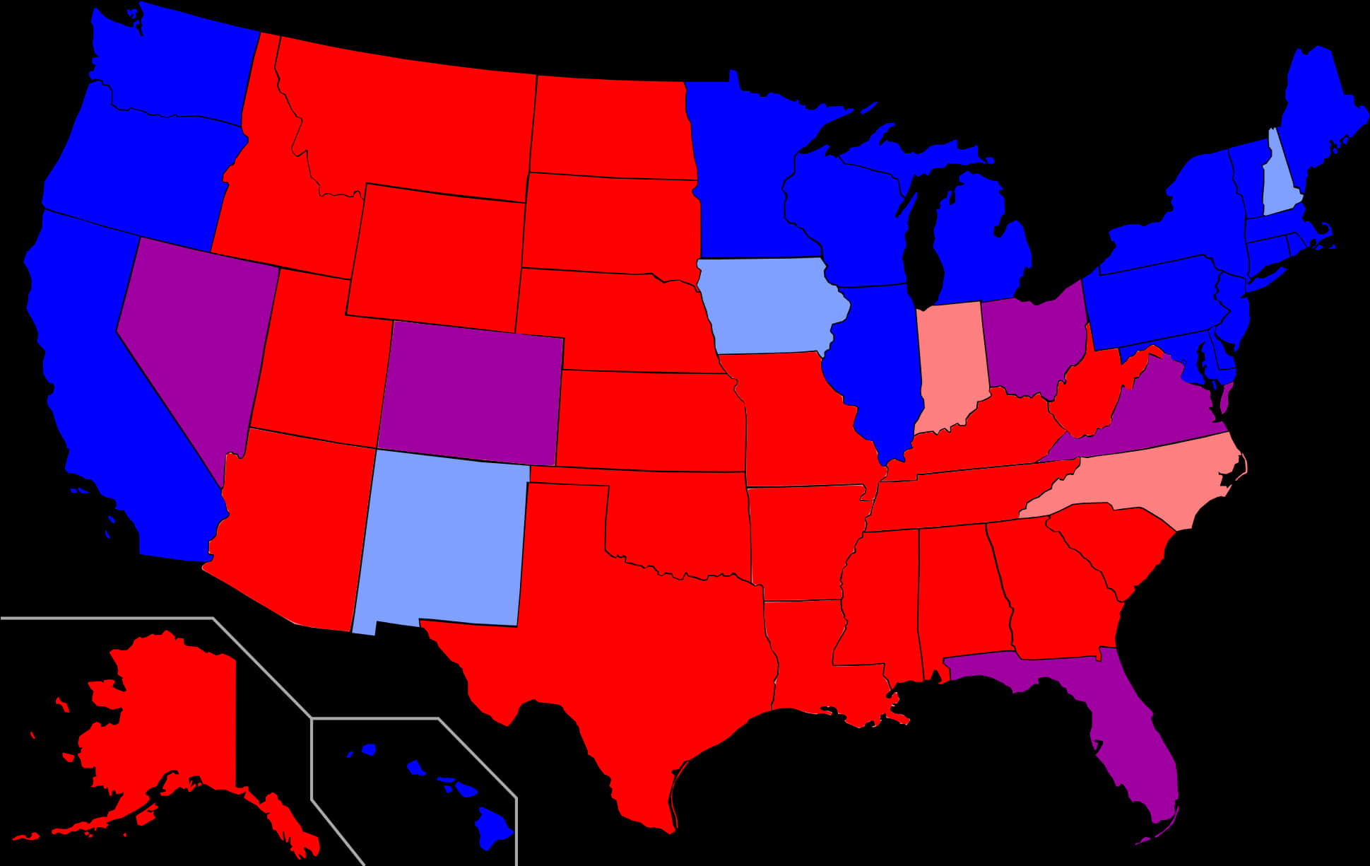 U S Political Map Color Coded States