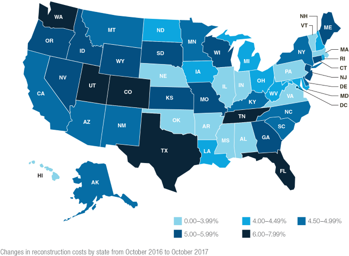 U S State Percentage Increase Construction Costs20162017