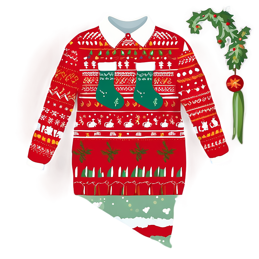 Ugly Christmas Sweater With Stockings Png Bwq