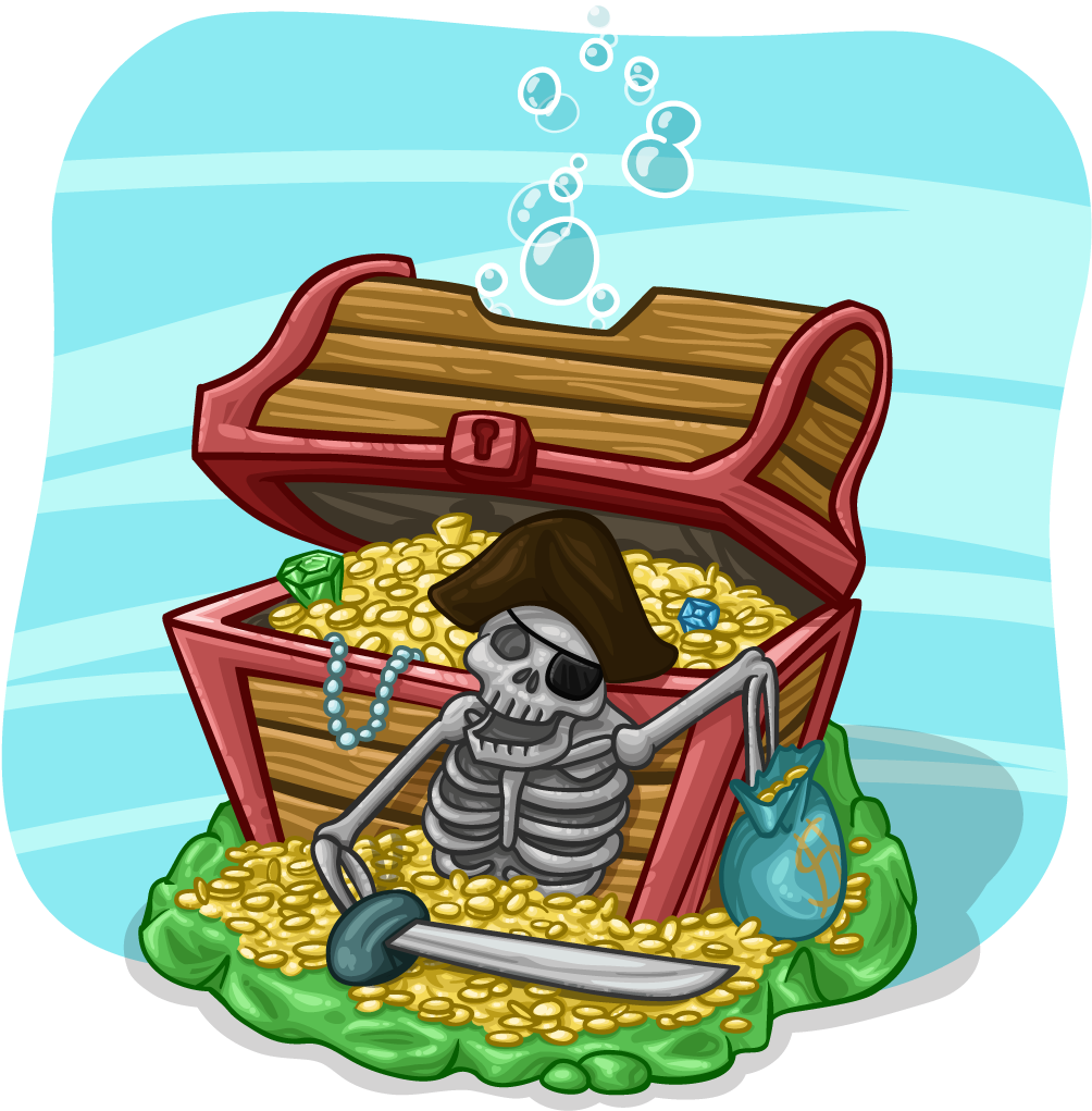 Underwater Treasure Chestwith Skeleton Pirate