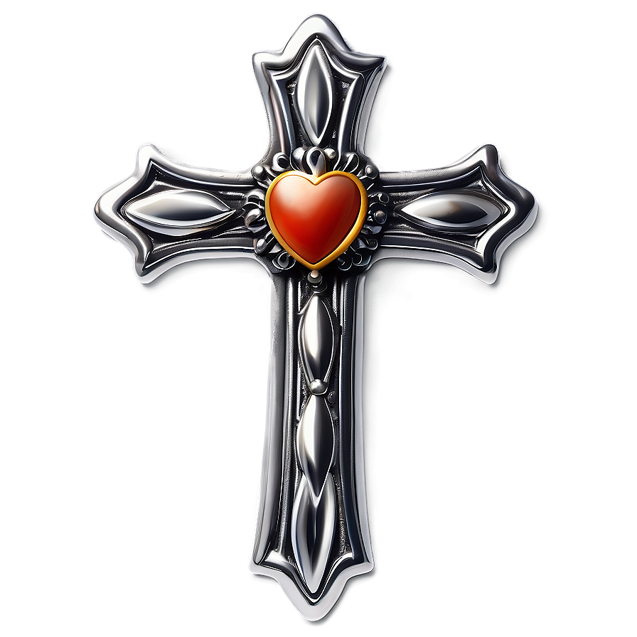 Unique Chrome Heart Cross Image Png Oxp