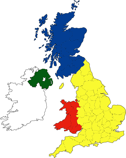 United Kingdomand Ireland Color Map