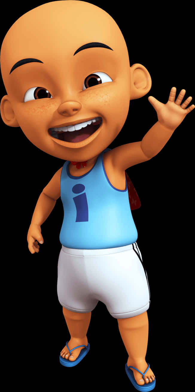 Upin_ Character_ Waving_ Hello