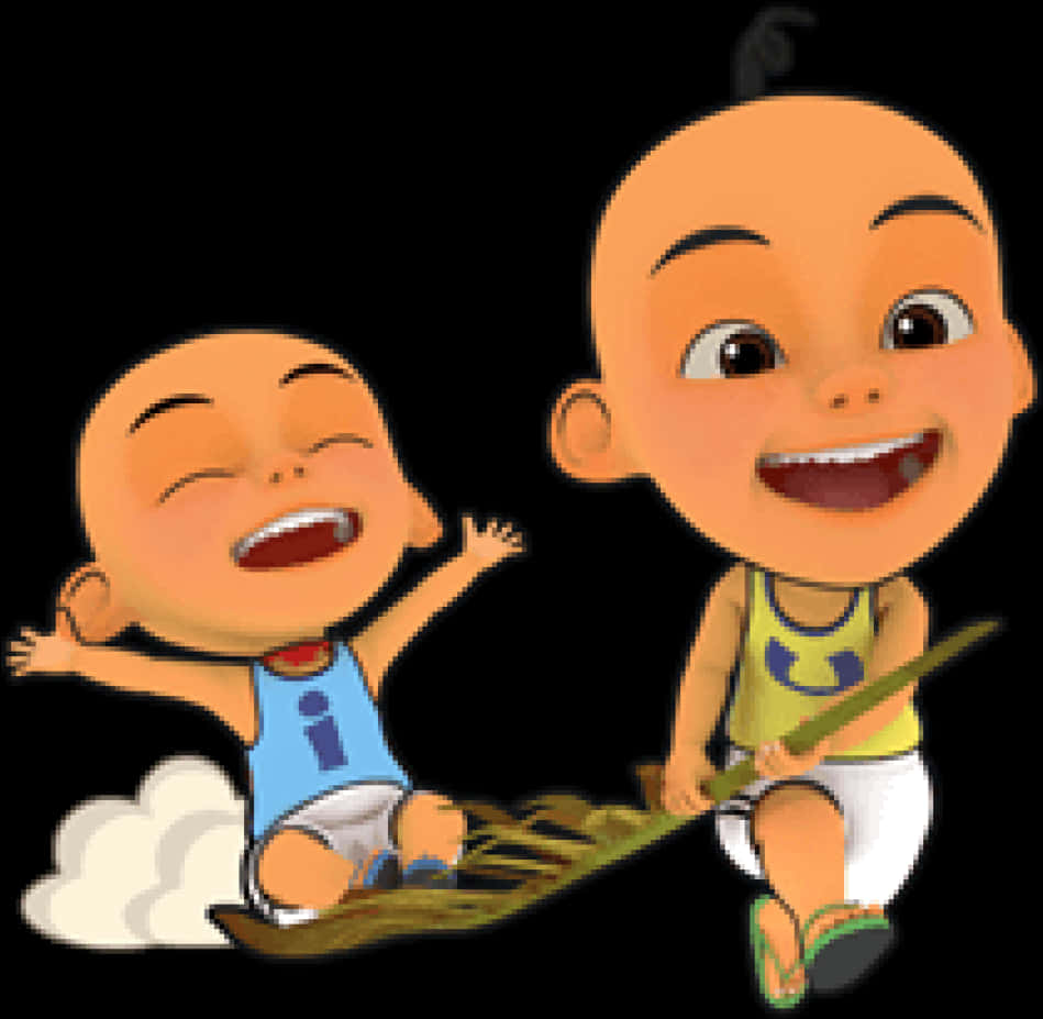 Upin Ipin Animated Characters Laughingand Playing