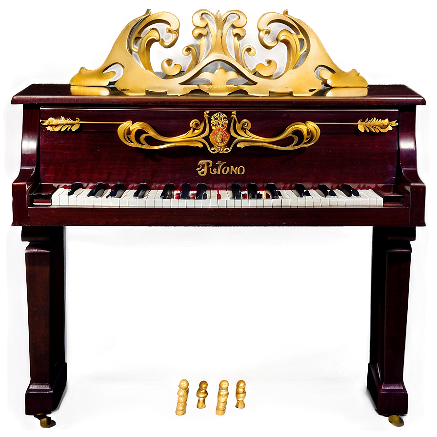 Upright Piano With Gold Trim Png 48