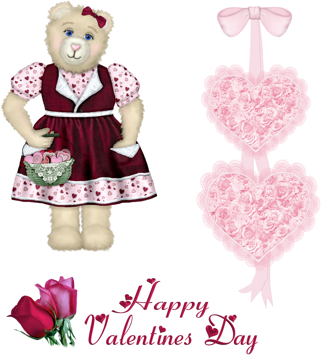 Valentines Day Teddy Bearand Hearts