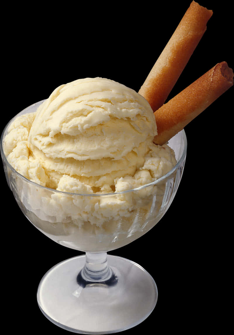 Vanilla Ice Cream Servingwith Wafer Sticks