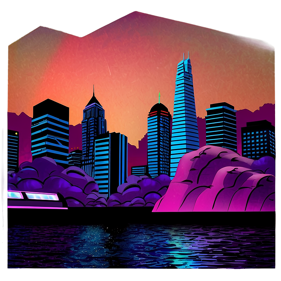 Vaporwave Night Cityscape Png 63