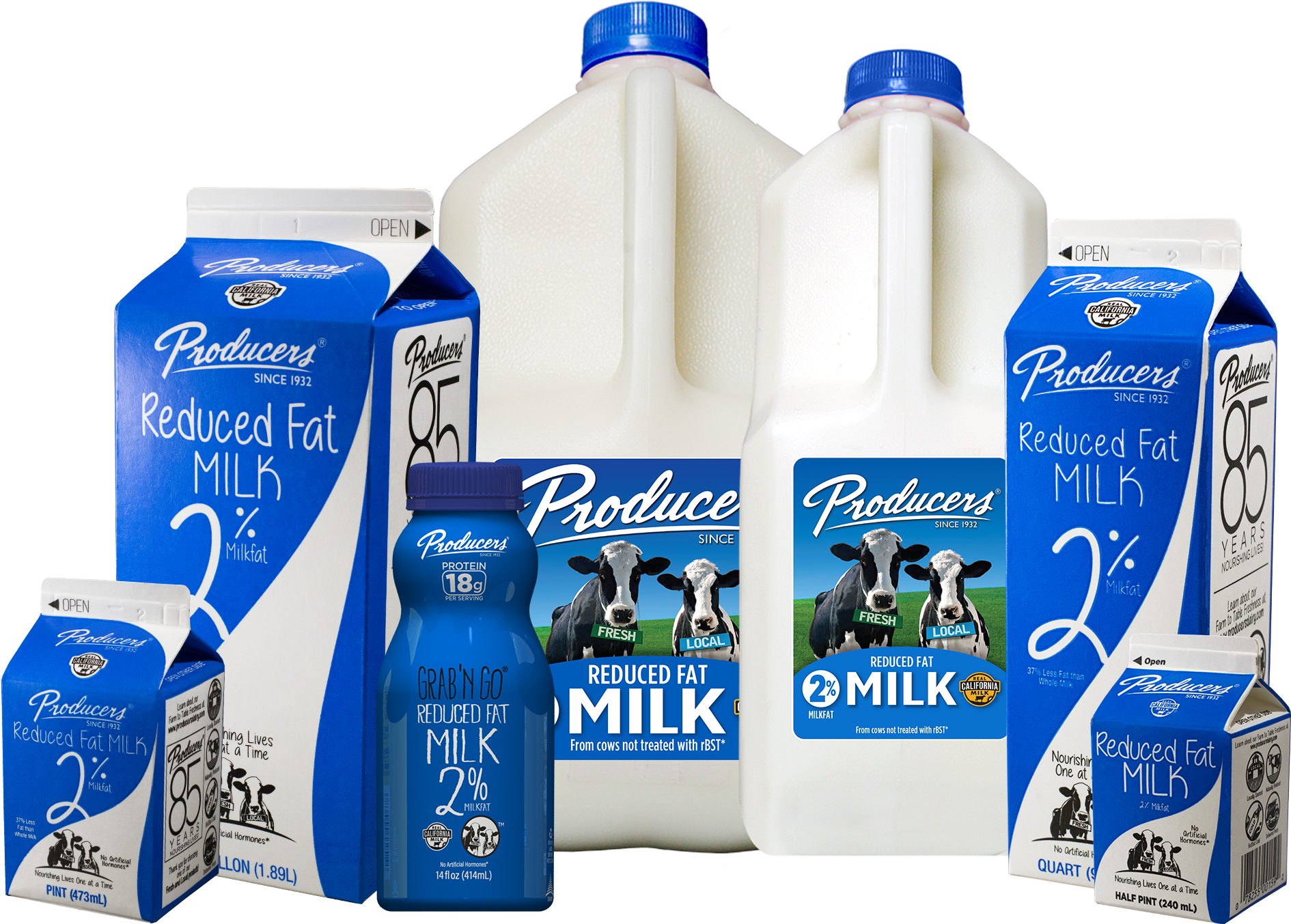 Varietyof Producers Reduced Fat Milk Cartons