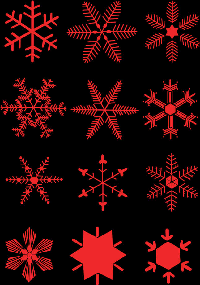 Varietyof Red Snowflakeson Black Background