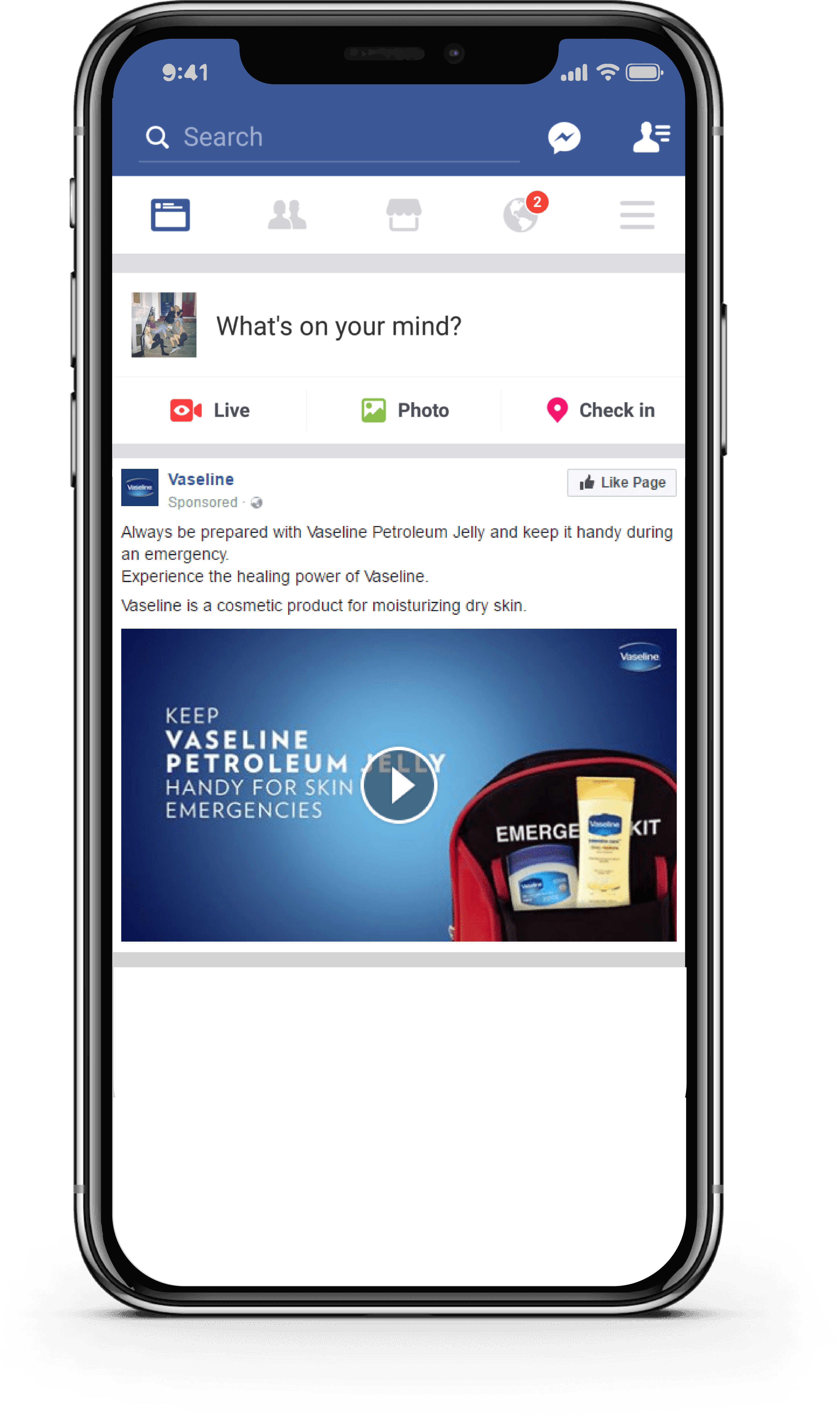 Vaseline Emergency Kit Facebook Ad