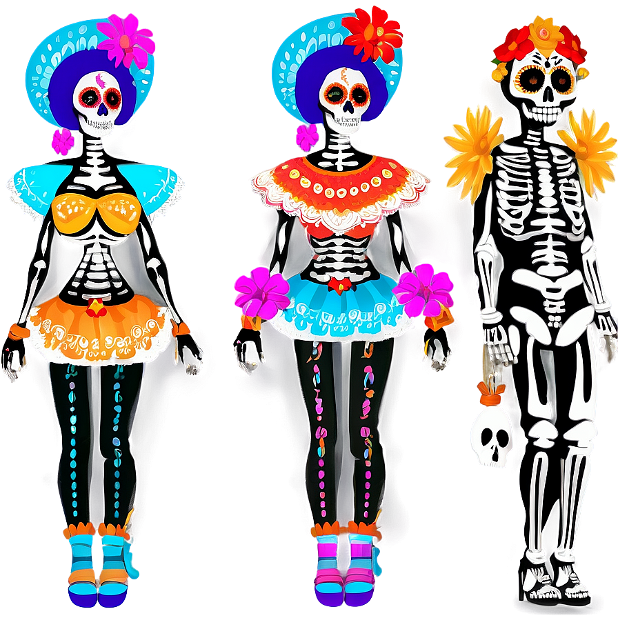 Vibrant Dia De Los Muertos Costumes Png Xma86