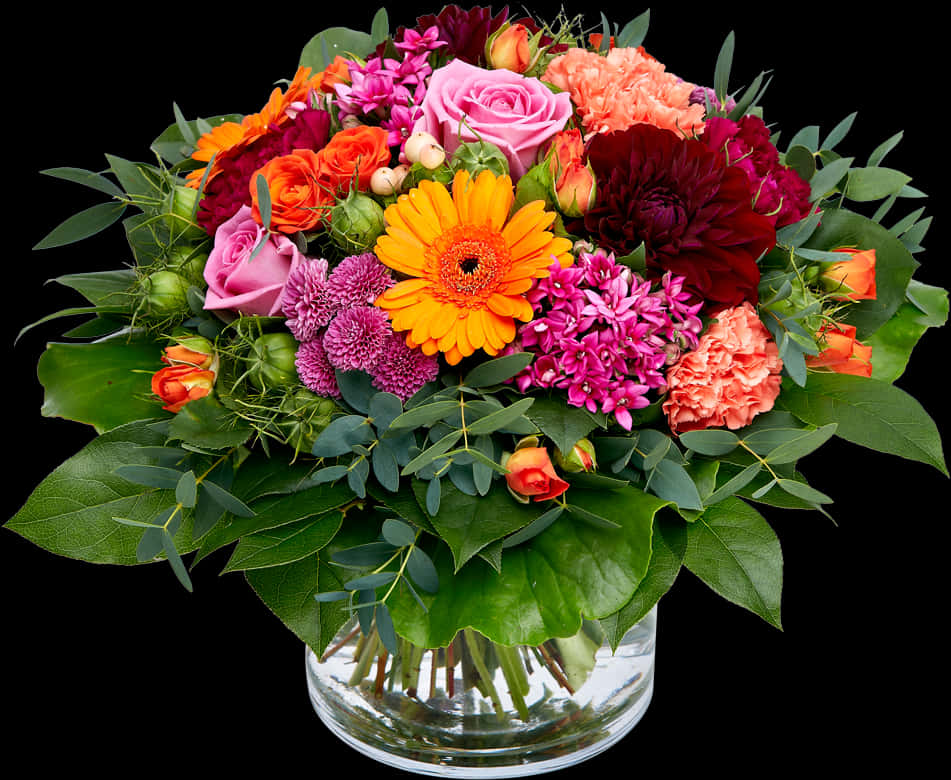 Vibrant Floral Arrangement Black Background