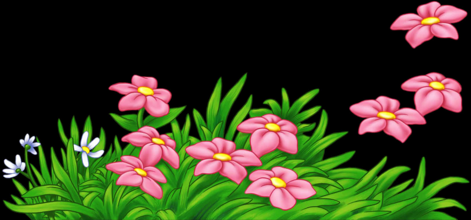 Vibrant Flowers Against Black Background