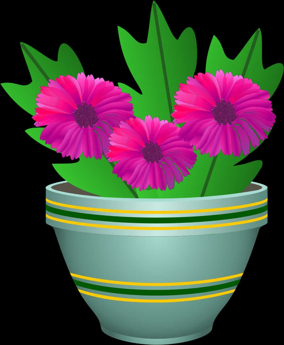 Vibrant Pink Flowersin Green Pot