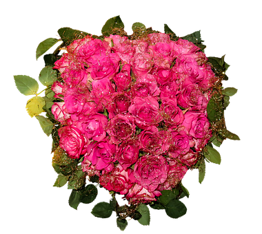 Vibrant Pink Roses Heart Shaped Arrangement