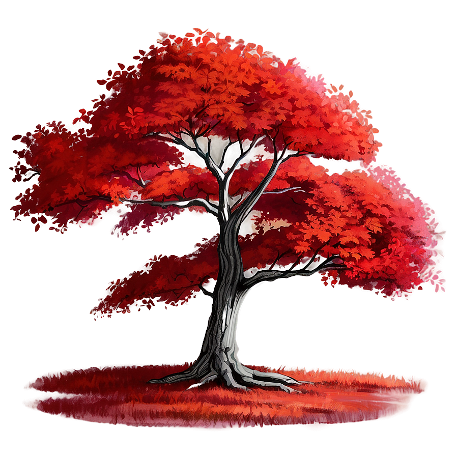 Vibrant Red Tree Sketch Png 3