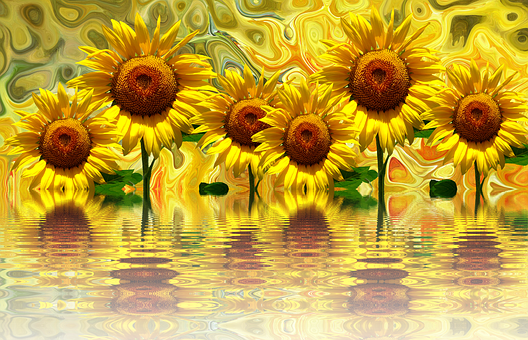 Vibrant_ Sunflowers_ Reflection_ Artwork